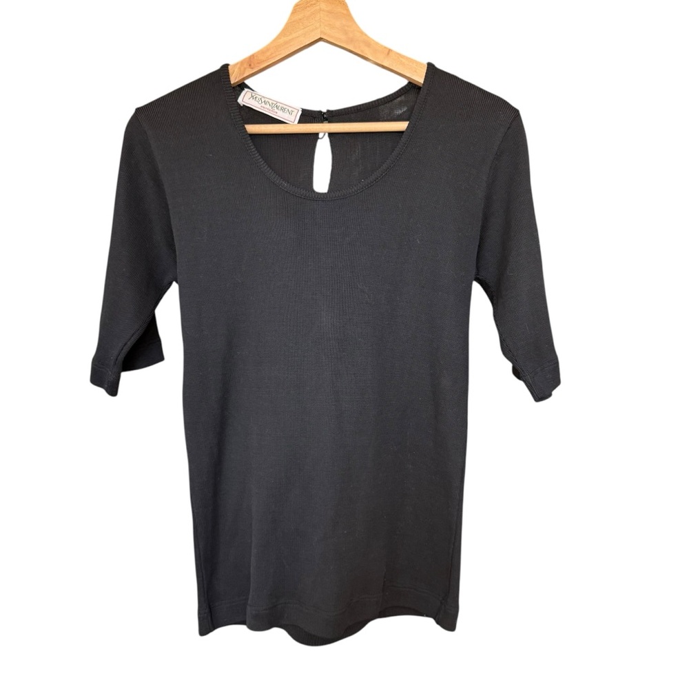 Vintage Yves Saint Laurent Variation Quarter Sleeve Black Shirt Womens Small